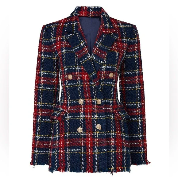 BlankNYC Red and Blue Prep School Plaid Blazer - Picture 1 of 6